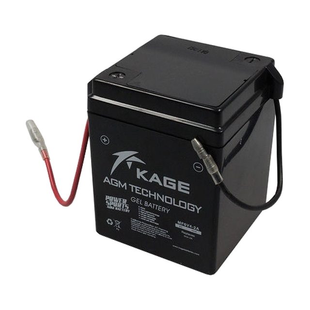Batería de moto 6N4-2A-4 de gel, batería de moto 6N4-2A-4 vista de frente con sus dos bornes