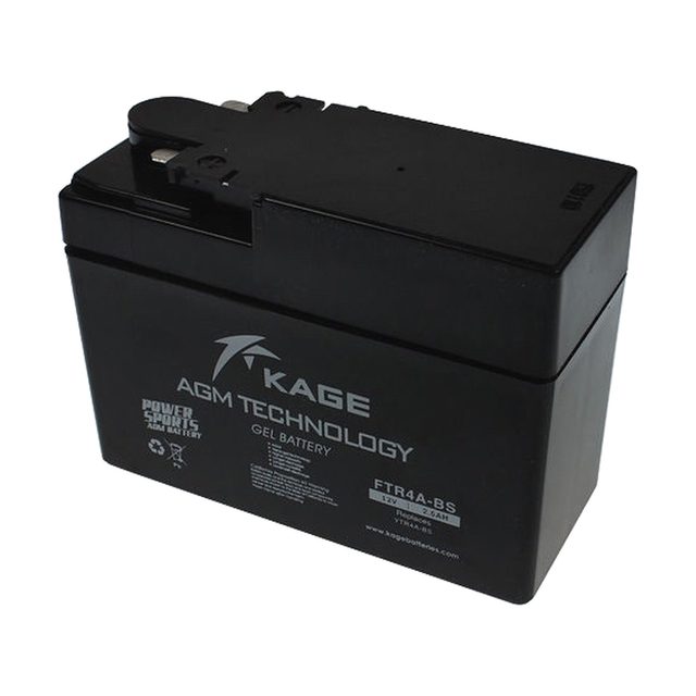 Batería de moto YTR4A-BS de gel, batería de moto YTR4A-BS vista de frente con sus dos bornes