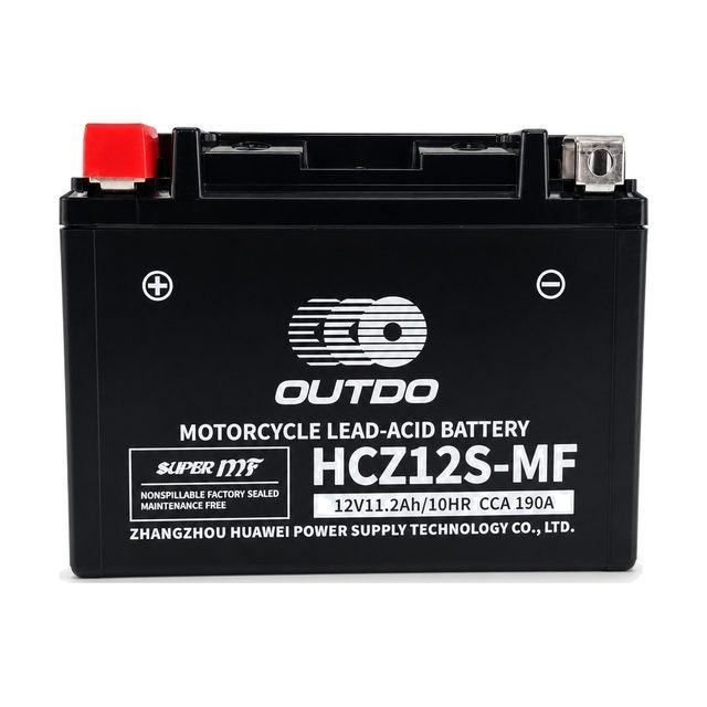 OUTDO HCZ12S-MF, batería de moto YTZ12S vista de frente con sus dos bornes