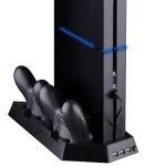 4 En 1 Soporte Vertical PS4 con Ventilador, Hub USB y Cargador para 2 Mandos