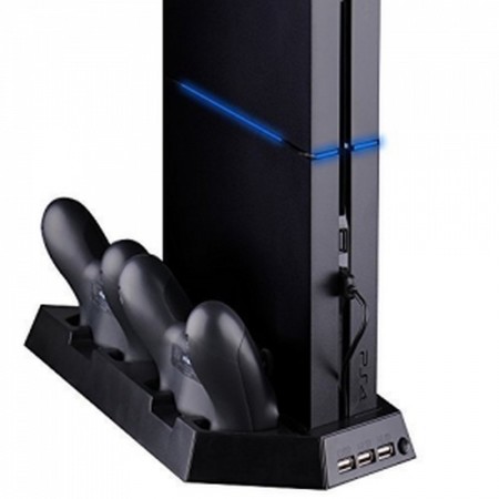 4 in 1 verticale standaard met extra 3 USB-poorten en koelventilator en regelaarlader voor PS4 (zwart) PS3 ACCESSORY  12.00 euro - satkit