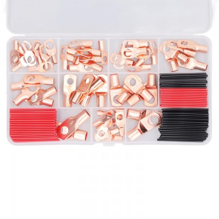 Kit of 120 Copper Cable Terminals and Heat Shrinkable Sleeves - High Quality Ring Connectors for Safe and Durable Connections