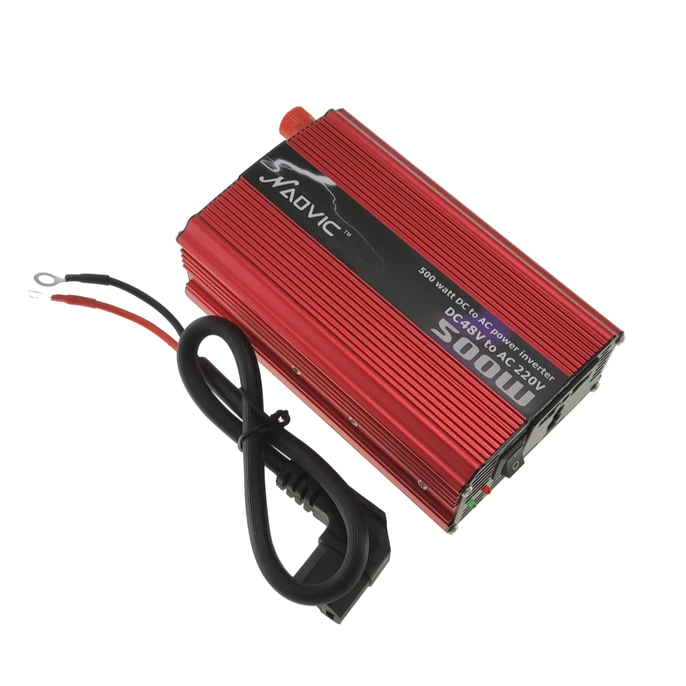 Adaptador corriente 500W DC48V a AC220V con manual de usuario visible