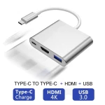 Detalle del cable y puertos del adaptador USB 3.1 Tipo C