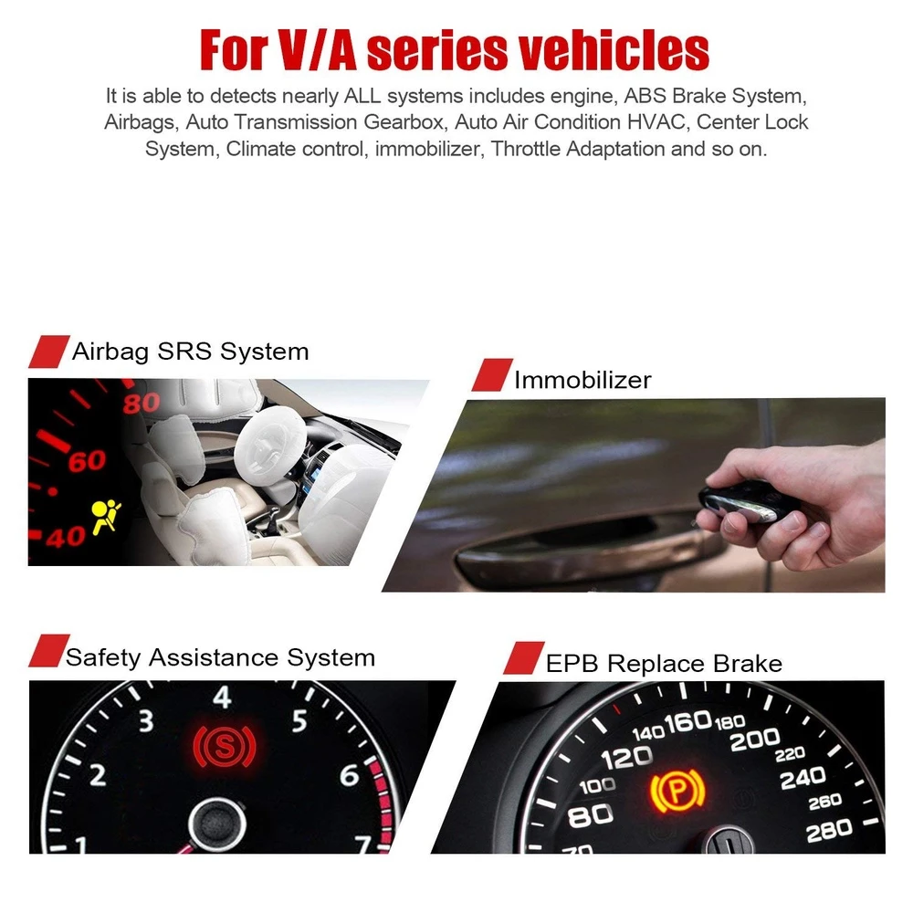 Ancel VD500 OBD2 para VW, Audi, Seat y Skoda - Lector de Códigos y Diagnóstico