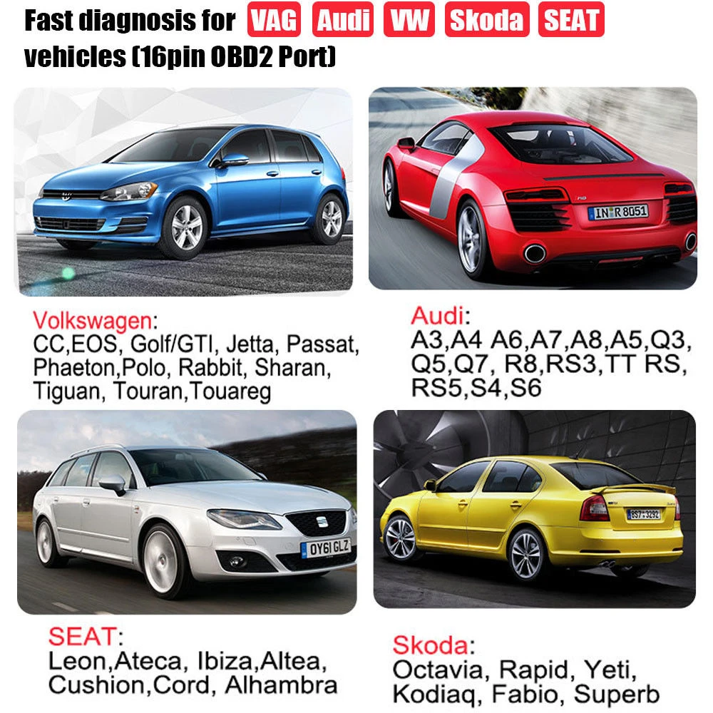 Ancel VD500 OBD2 para VW, Audi, Seat y Skoda - Lector de Códigos y Diagnóstico