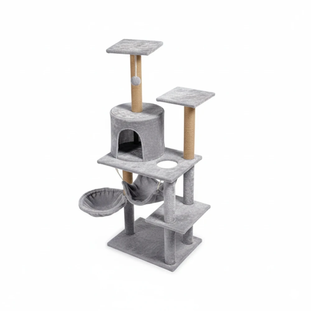 Árbol rascador para gatos 125 cm con hamaca, cueva y postes de sisal