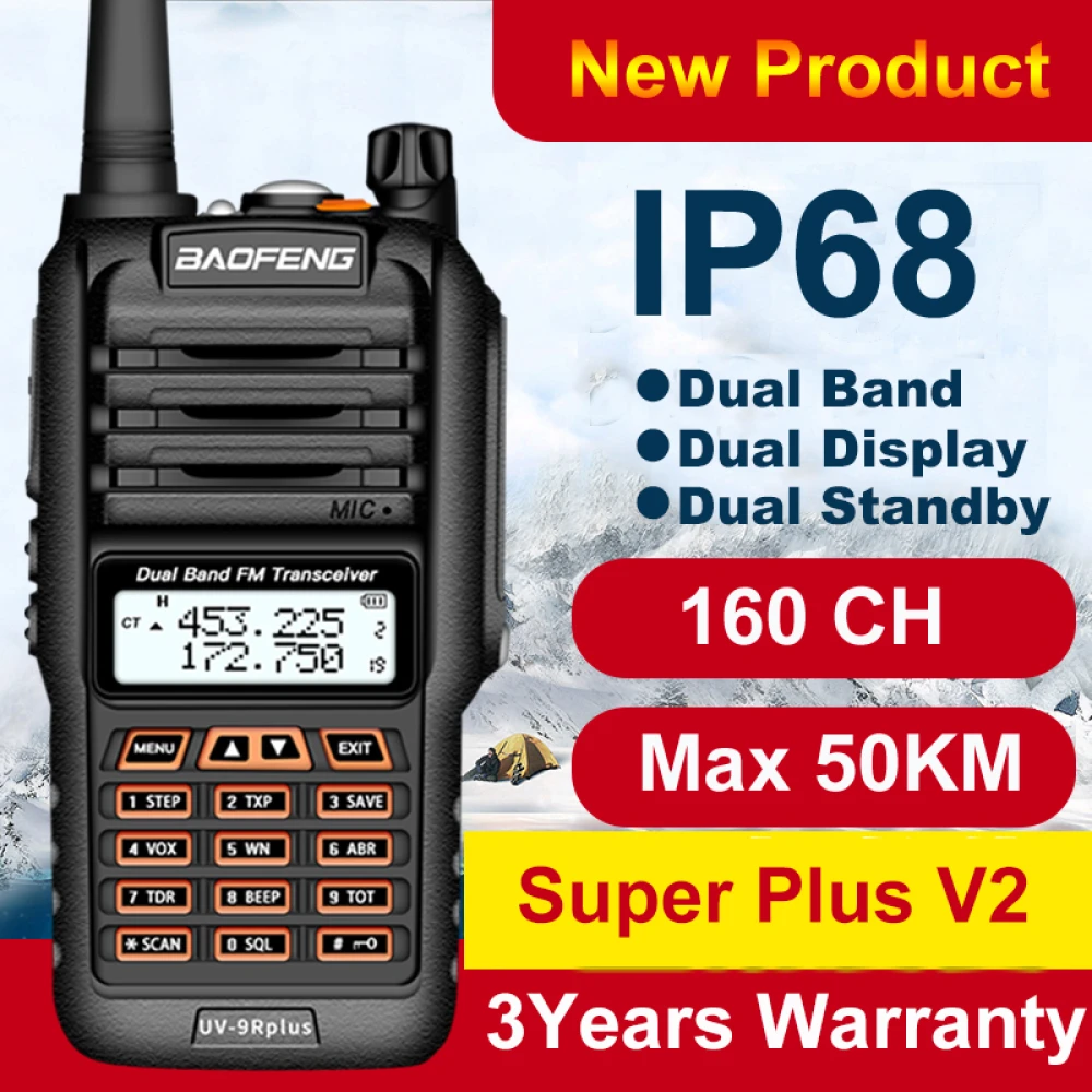 Baofeng UV9R Plus walkie-talkie de largo alcance con 160 canales VHF/UHF