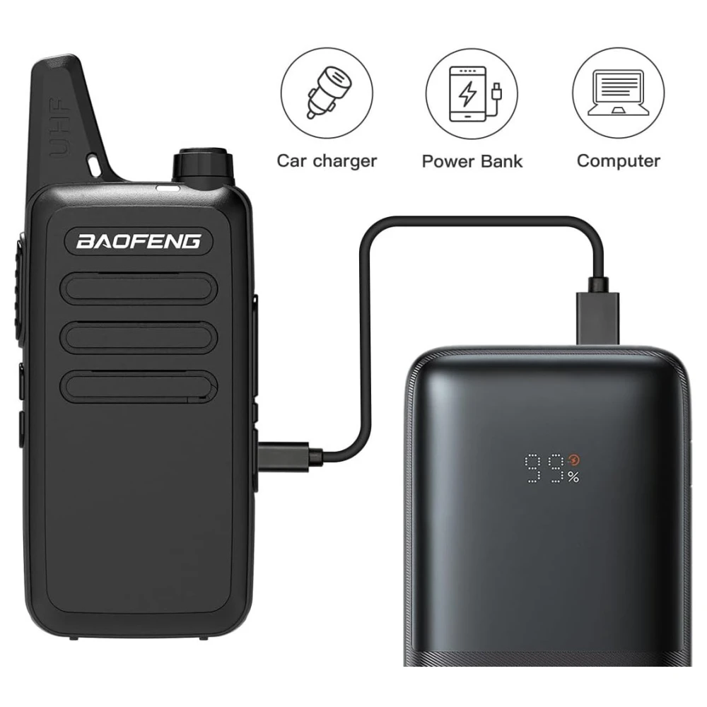 Walkie Talkie Baofeng T20 con batería recargable y clip para cinturón