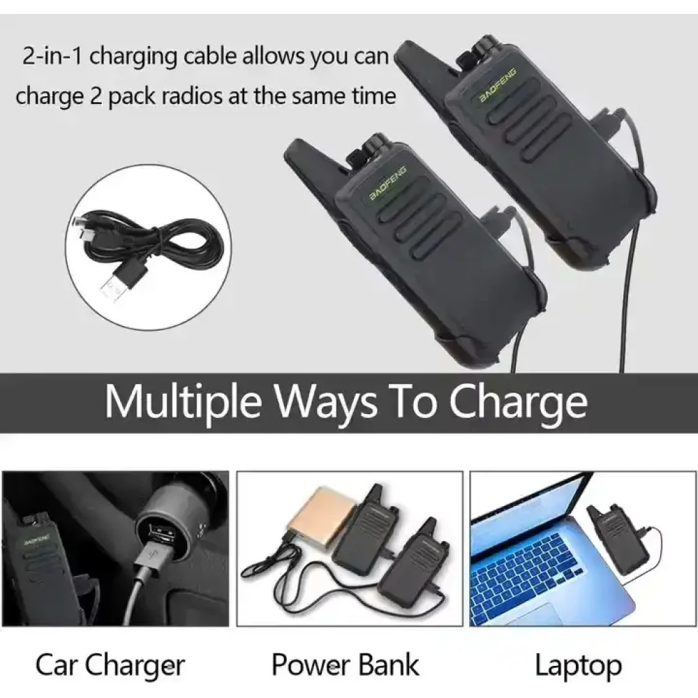 Baofeng Walkie Talkie T20 en caja con manual de usuario y accesorios