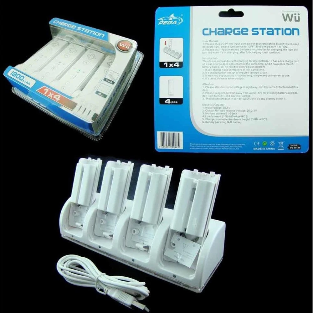 Base de carga 4 mandos Wii con 4 baterías para Wii Remote - carga simultánea
