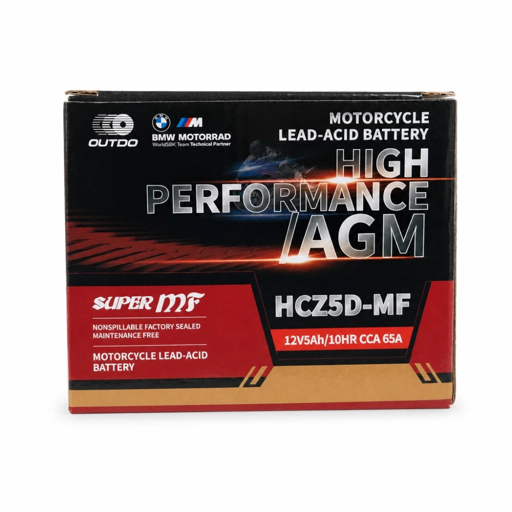 Batería Moto AGM 12V 5Ah OUTDO HCZ5D-MF - Compatible Yuasa YTZ7S-BS / GTZ7S / ETZ5L-BS