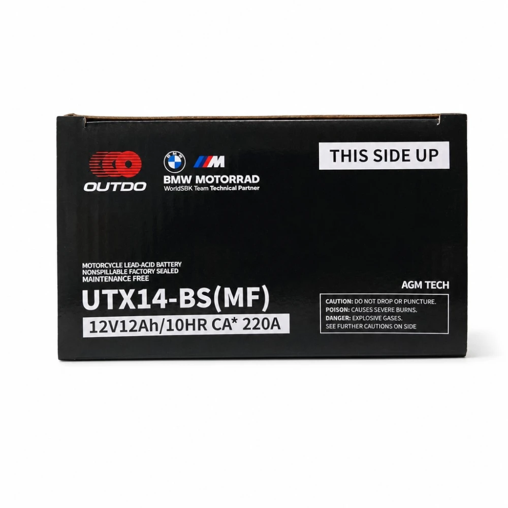 Batería Moto AGM 12V 12Ah OUTDO UTX14-BS(MF) - Compatible Yuasa YTX14-BS / GTX14-BS / ETX14-BS