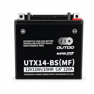 OUTDO Batería Moto AGM 12V 12Ah OUTDO UTX14-BS(MF) - Compatible Yuasa YTX14-BS / GTX14-BS / ETX14-BS