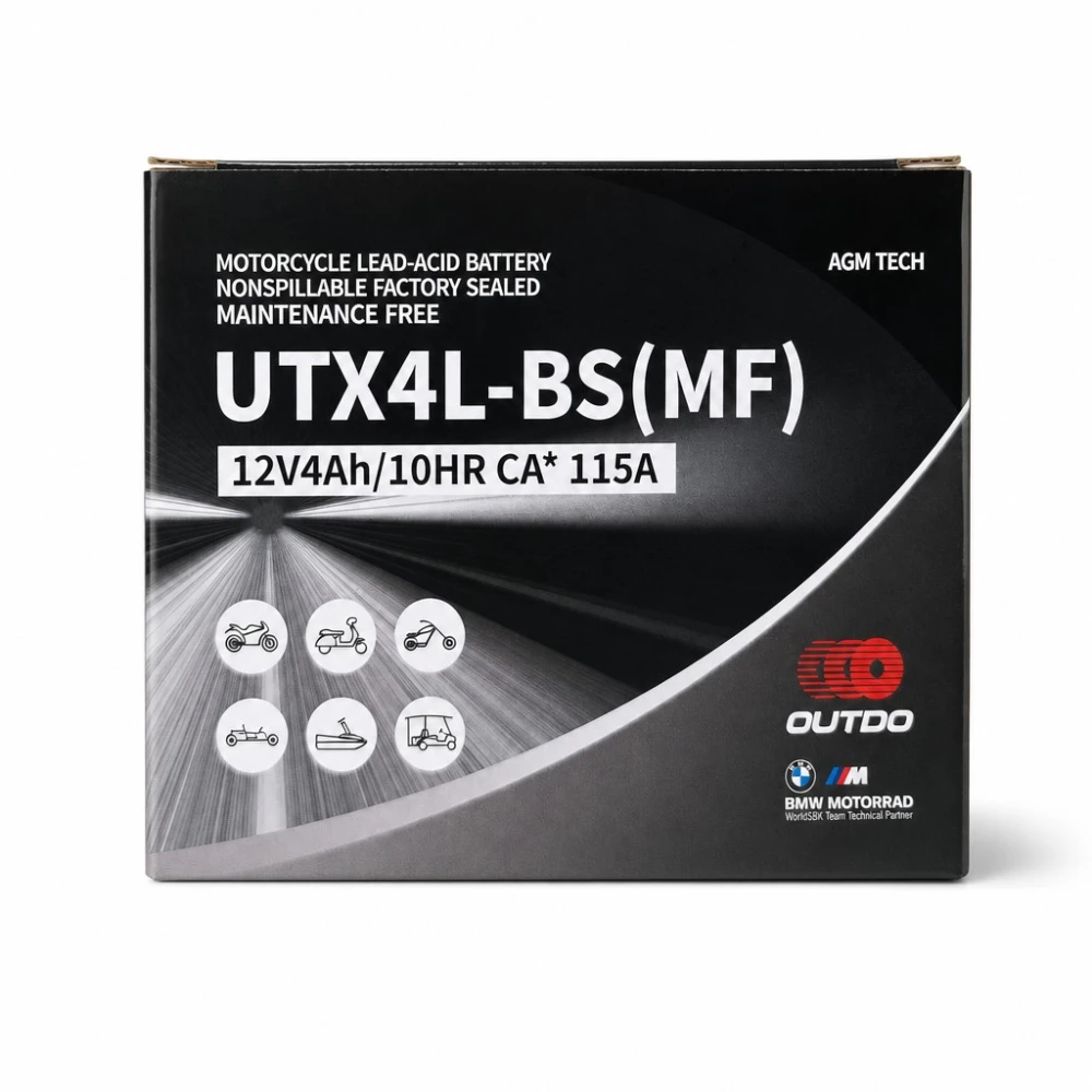 Batería Moto AGM 12V 4Ah OUTDO UTX4L-BS(MF) - Compatible Yuasa YTX4L-BS / GTX4L-BS / ETX4L-BS