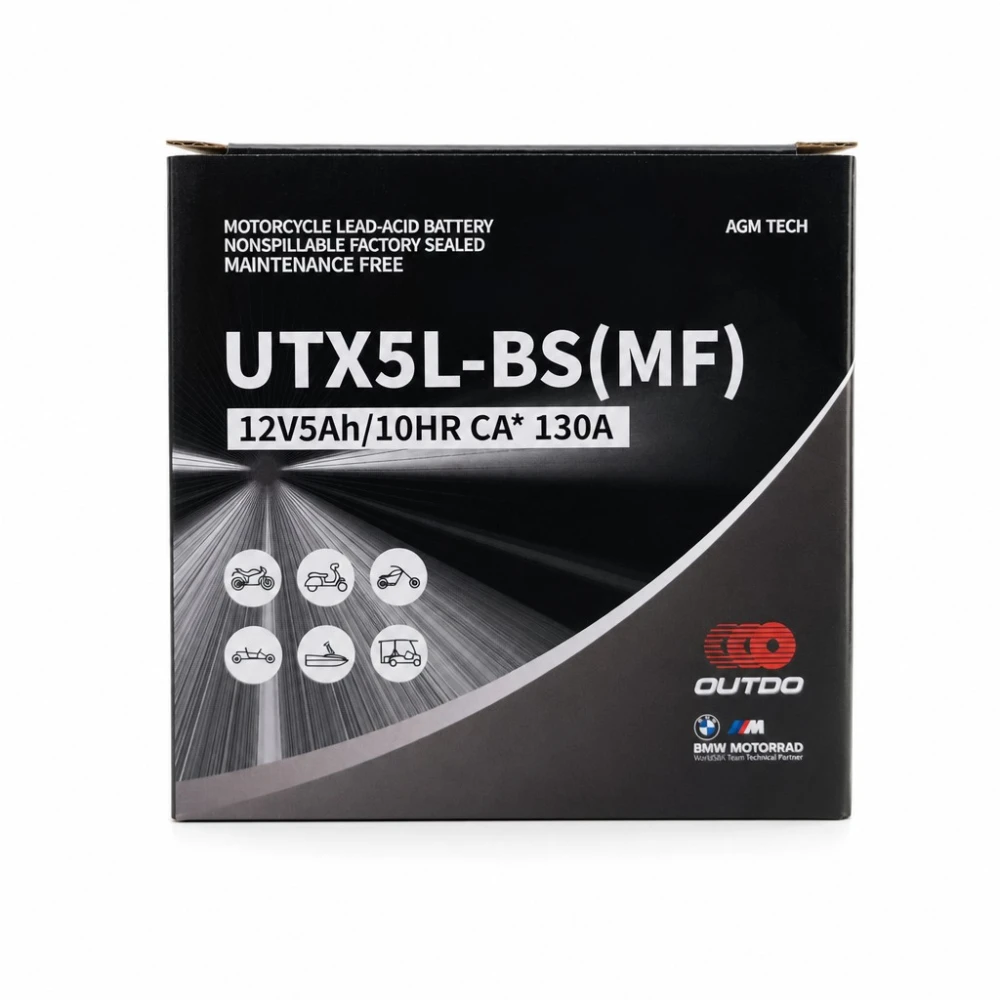 Batería Moto AGM 12V 5Ah OUTDO UTX5L-BS(MF) - Compatible Yuasa YTX5L-BS / GTX5L-BS / ETX5L-BS