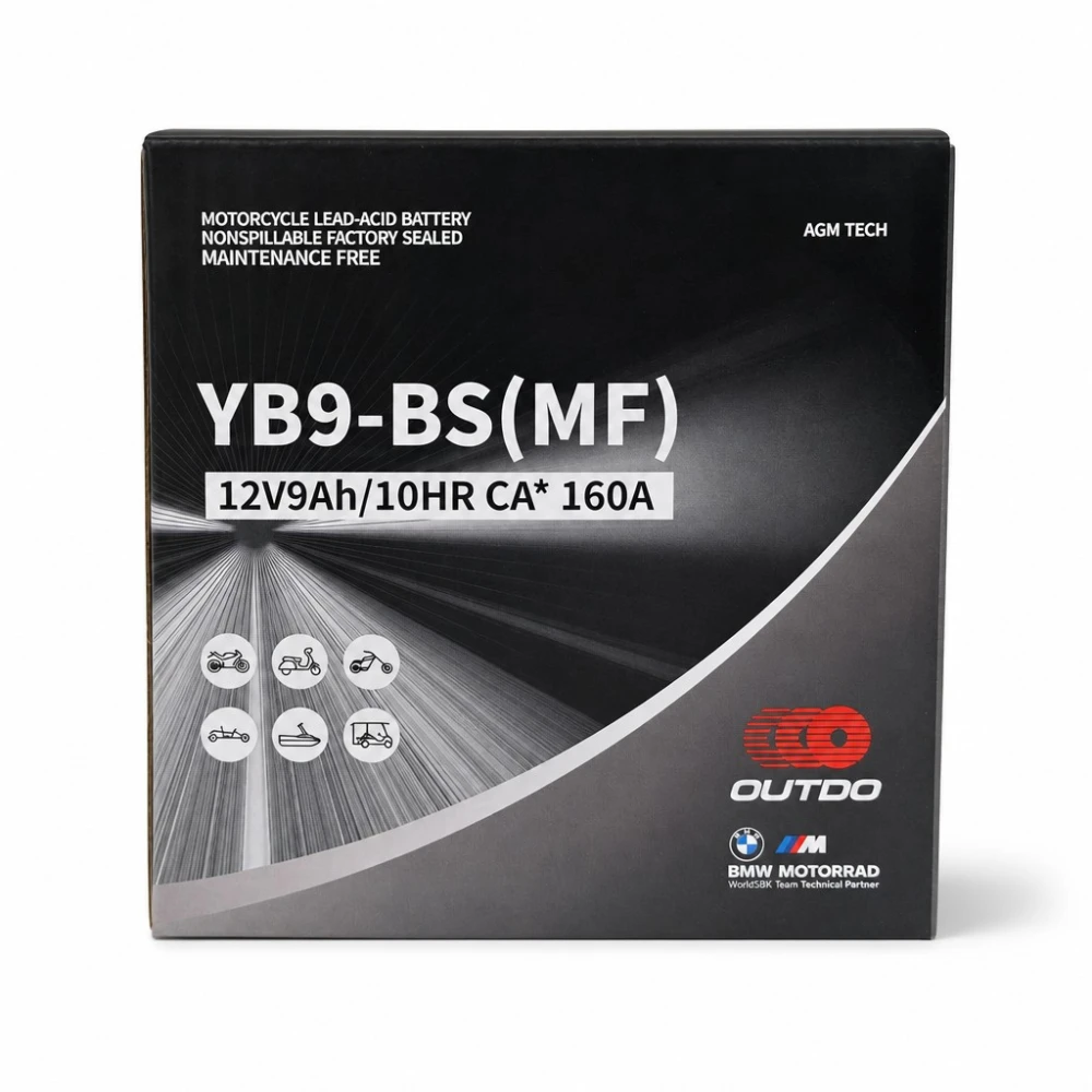 Batería Moto AGM 12V 9Ah OUTDO YB9-BS(MF) - Compatible Yuasa YB9-B / GS GM9Z-3B-1 / GS YB9-B / 12N9-4B-1 (flooded)