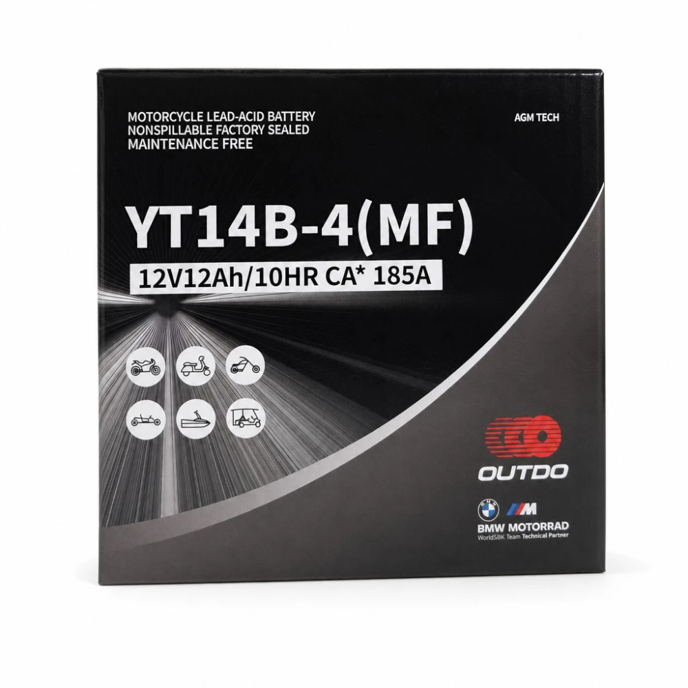 Batería Moto AGM 12V 12Ah OUTDO YT14B-4(MF) - Compatible Yuasa YT14B-BS / GT14B-BS / GT14B-4 / ETZ14B-BS / ET14B-4