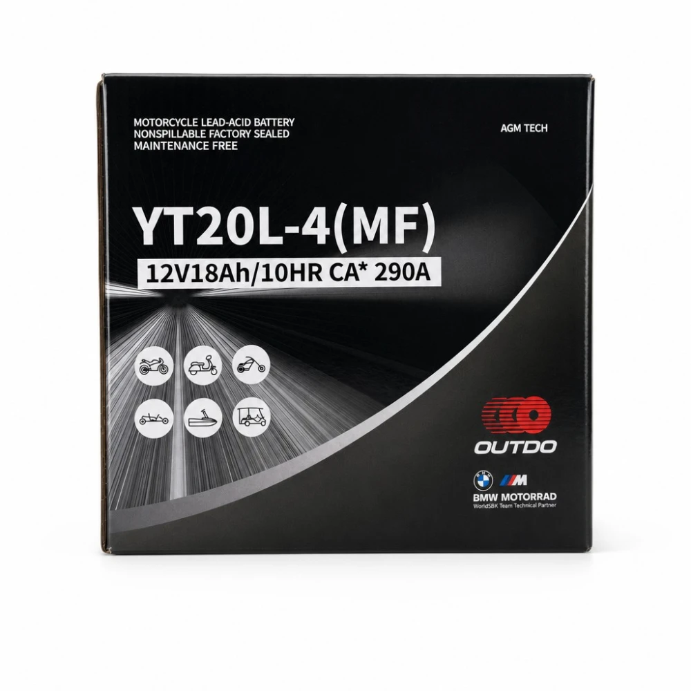 Batería Moto AGM 12V 18Ah OUTDO YT20L-4(MF) - Compatible Yuasa YTX20L-BS / GTX20L-BS / ETX20L-BS / Y50-N18L-A