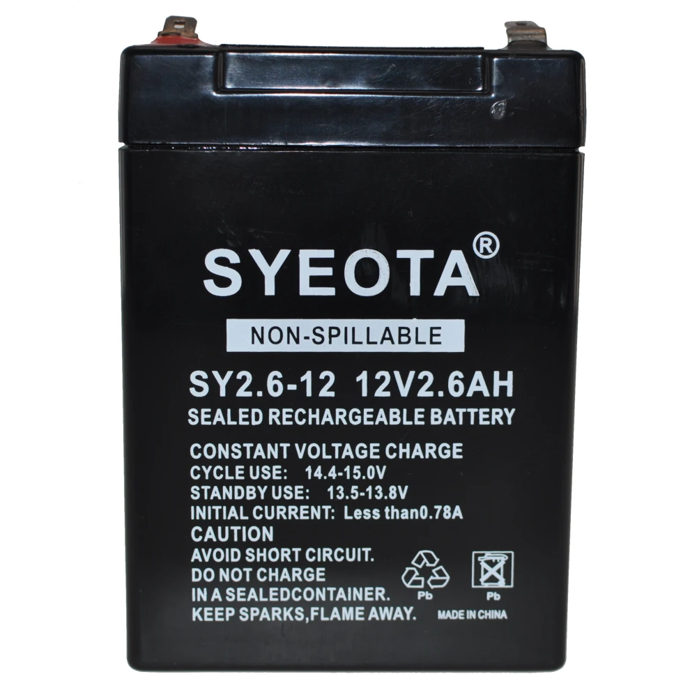 Batería Plomo Recargable 12V 2.6Ah SY2.6-12 para Alarmas, Balanzas y Juguetes