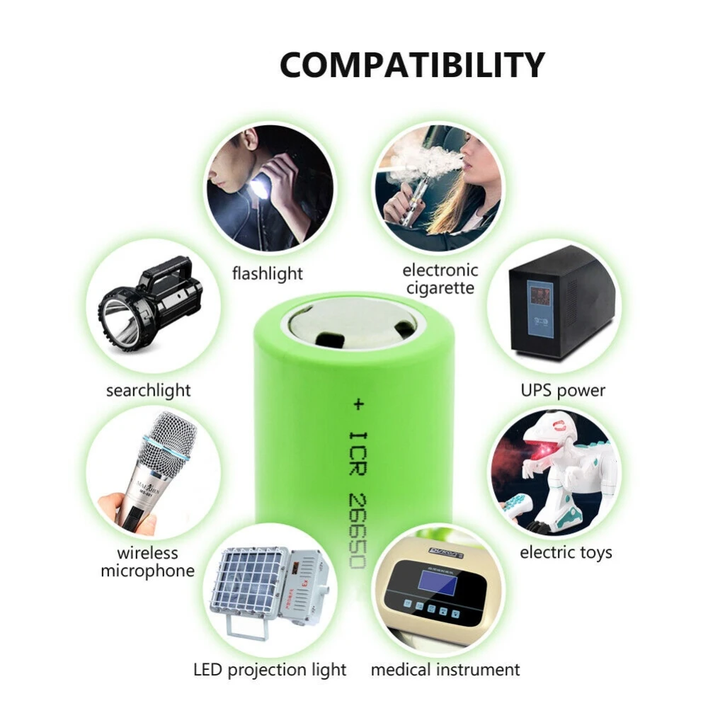 Bateria recargable 26650 tamaño y peso