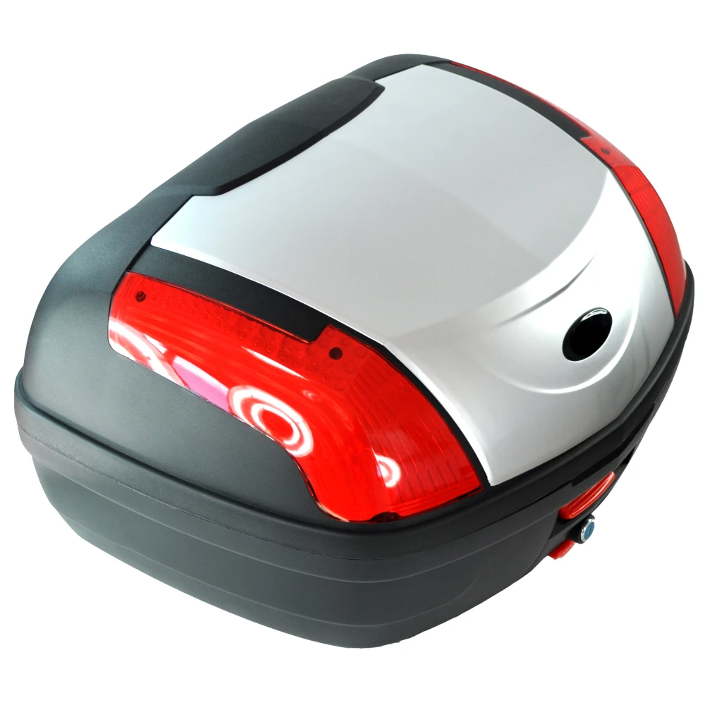 Baúl de moto 46 litros universal plata - Maleta XXL para 2 cascos con cerradura