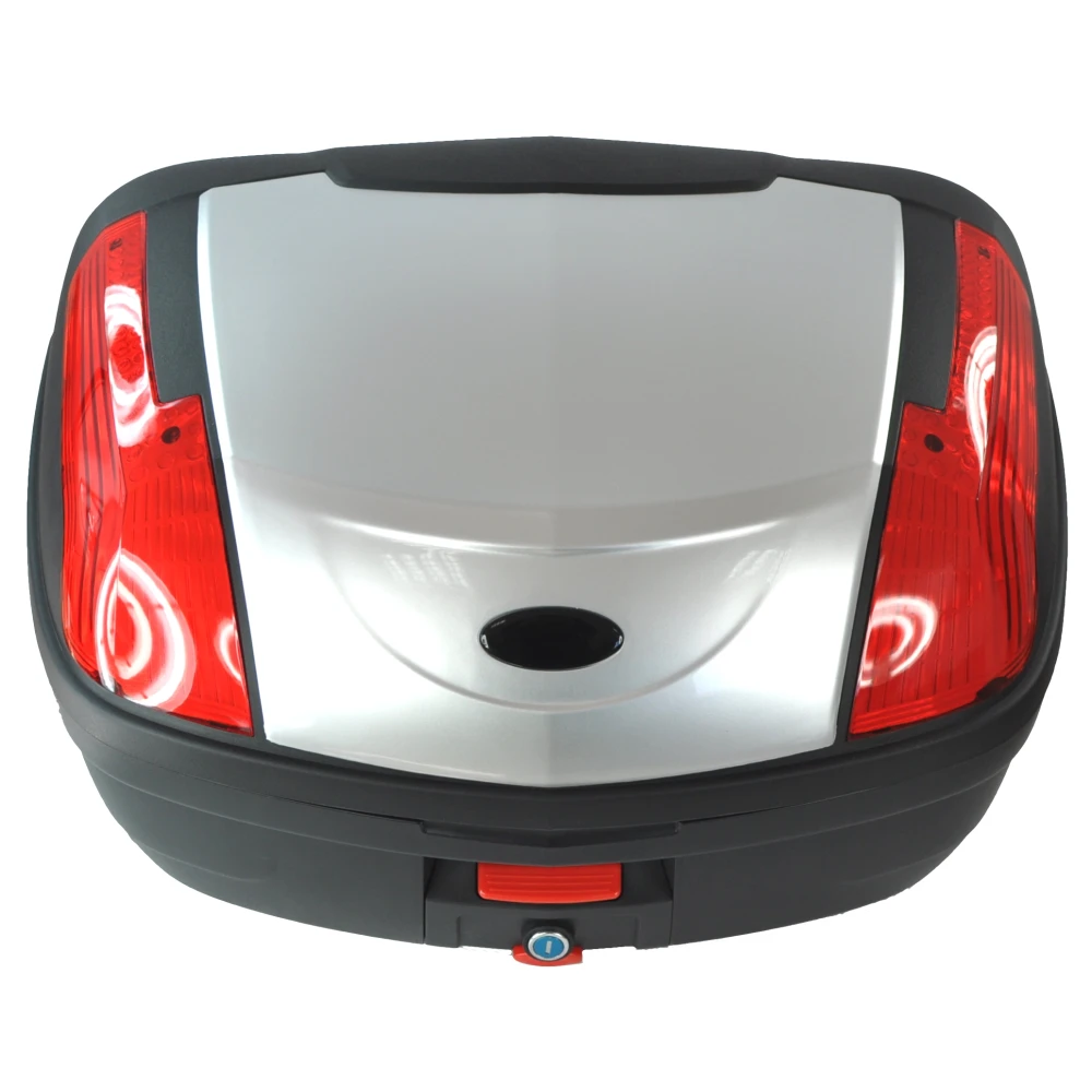 Baúl de moto 46 litros universal plata - Maleta XXL para 2 cascos con cerradura