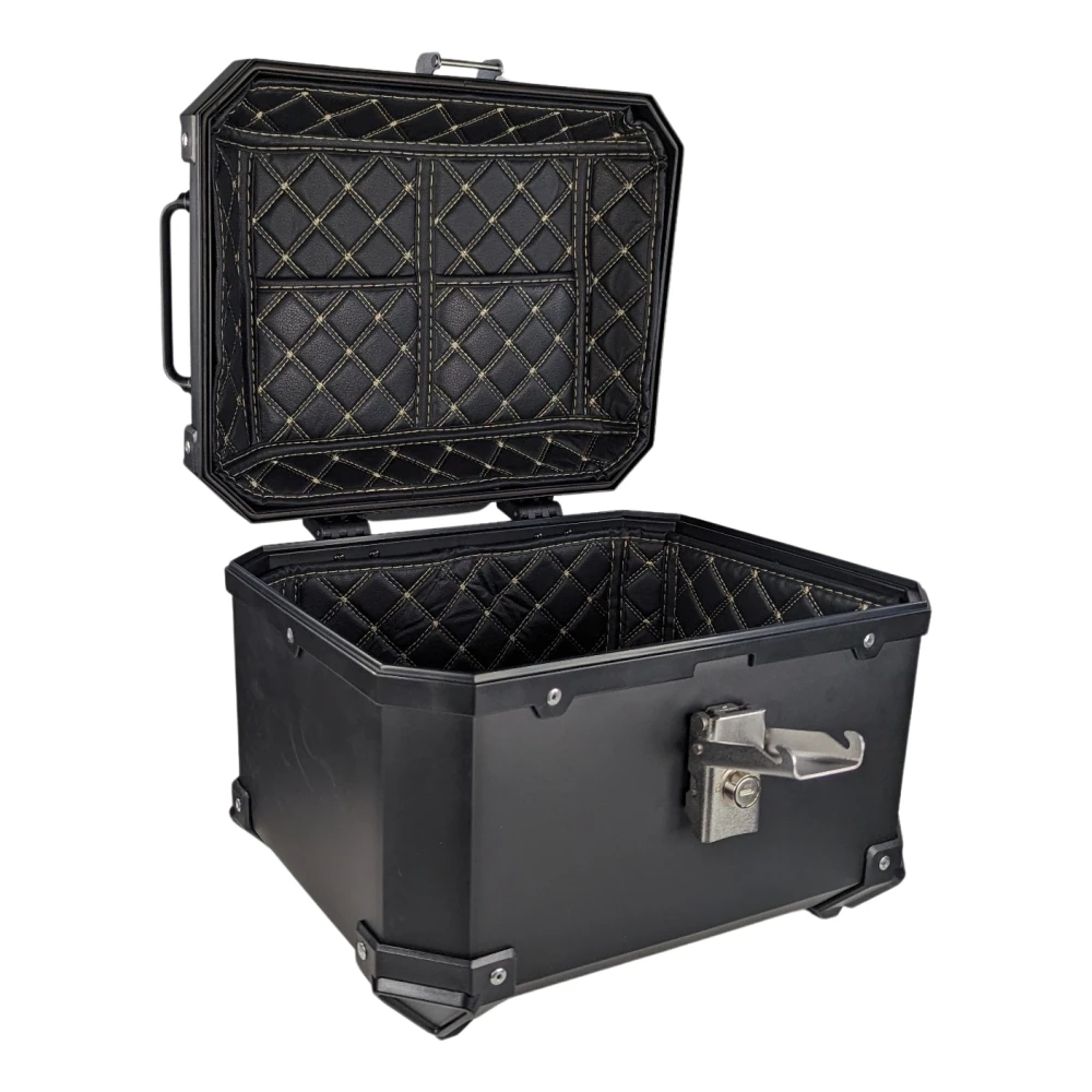 Baúl de moto universal 36L con respaldo lumbar y maletero cuadrado en ABS negro