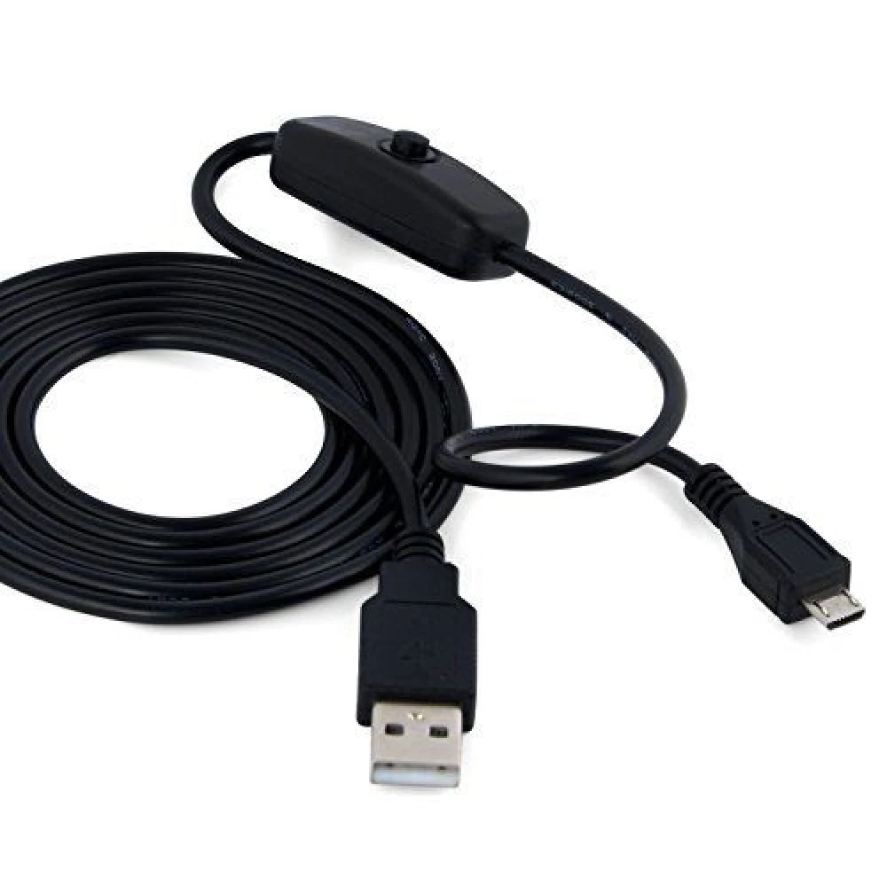 Cable con Interruptor USB A Micro USB para Raspberry Pi 1m Negro