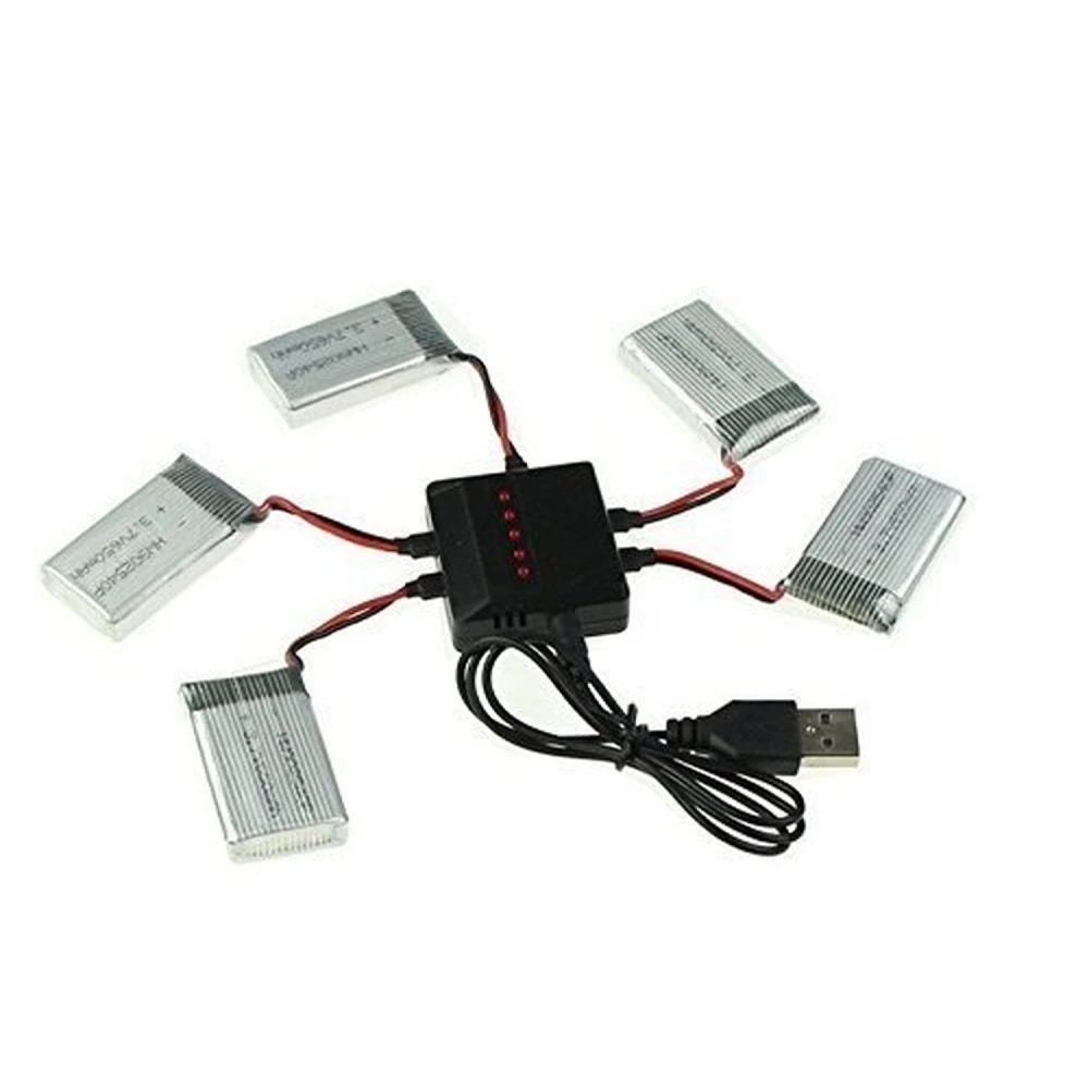 Cargador USB para 5 baterías simultáneas del quadcoptero Syma X5C y modelos compatibles