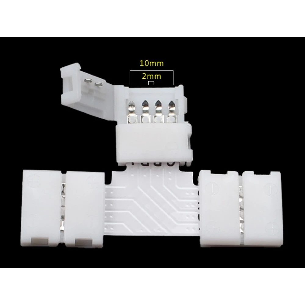 Conector LED Forma T 4 Pin 10mm 5050 RGB para Tiras LED YourLed