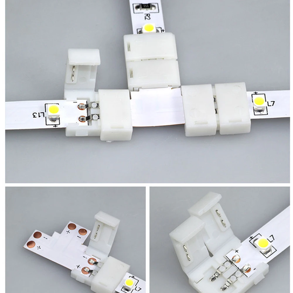 Detalle del conector Tipo T para tira LED RGB 5050 10mm 4 pin