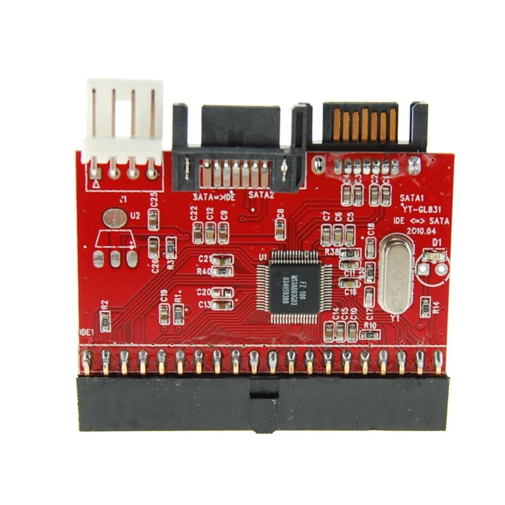 Vista del convertidor IDE a SATA ó SATA a IDE para hardware informático