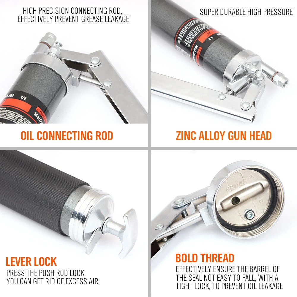 Engrasadora Manual 600ml con Bomba de Engrase y Manguera de Alta Presión