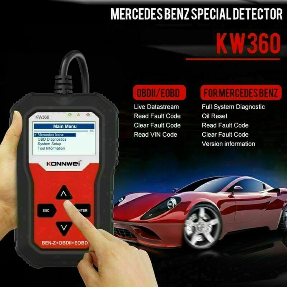 Escaner de Diagnostico Mercedes Benz Konnwei KW360 12V Sistema Completo