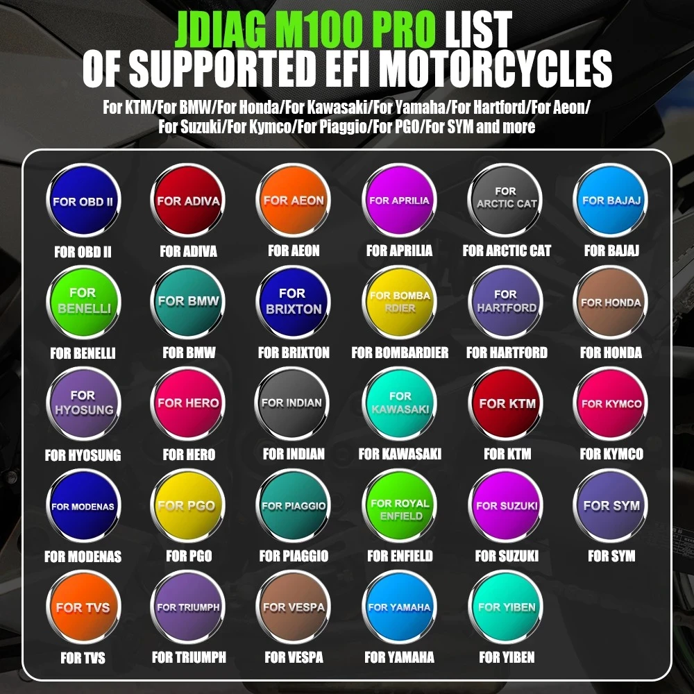 Escáner diagnóstico moto OBD JDiag M100 Pro para reparación de motos KTM Honda Yamaha Kawasaki BMW