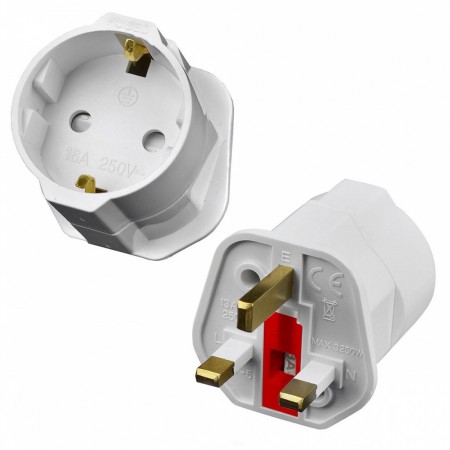 European 2 Pin to UK 3 Pin Plug Adaptor Euro EU Schuko Travel Mains Adapter UK CABLES FOR MEASURING EQUIPMENT, MULTIMETERS, OSCILLOSCOPES, ETC  2.20 euro - satkit