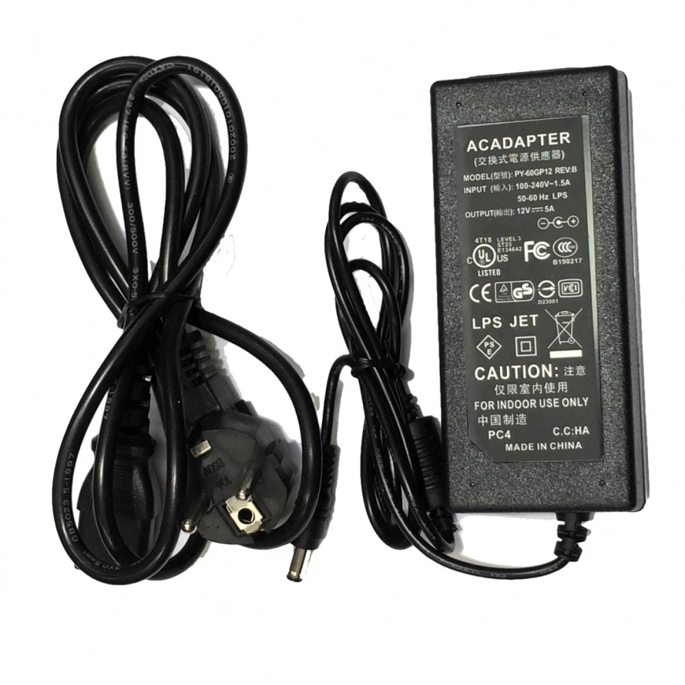 Fuente alimentacion 12v 5a conector 5,5mm para tiras de leds y monitores lcd