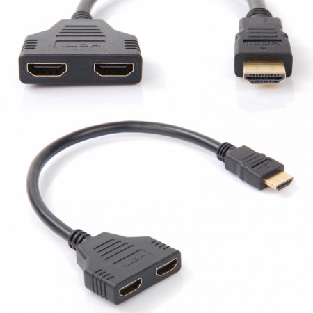 HDMI Y-Splitter Gold Plated 1 Input 2 Output Two Displays Bluray High Definition Electronic equipment  3.00 euro - satkit