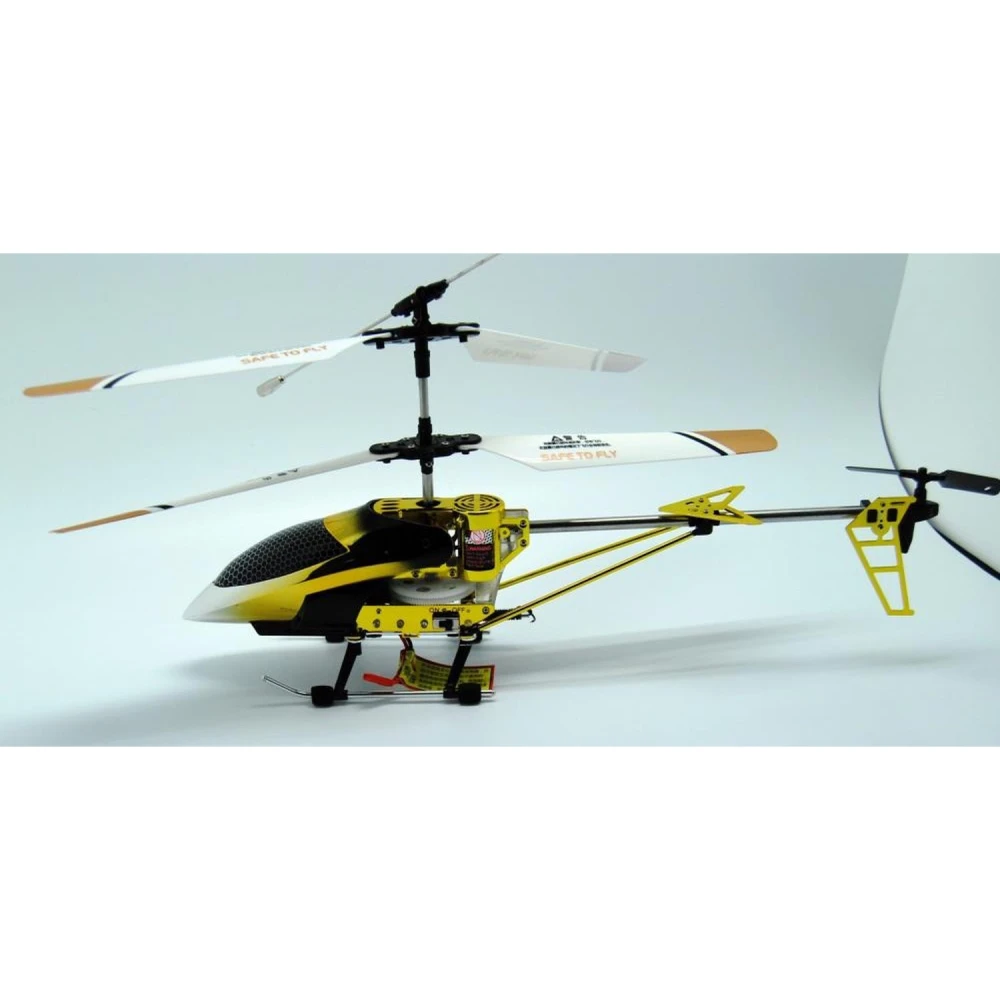 Vista lateral del helicóptero radio control M-1 V2 dorado