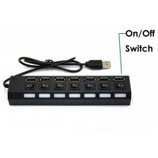 7 Port High Speed Usb 2.0 Hub With Power Adapter And Individual Power Switches, Blue Led Indicator Black Color