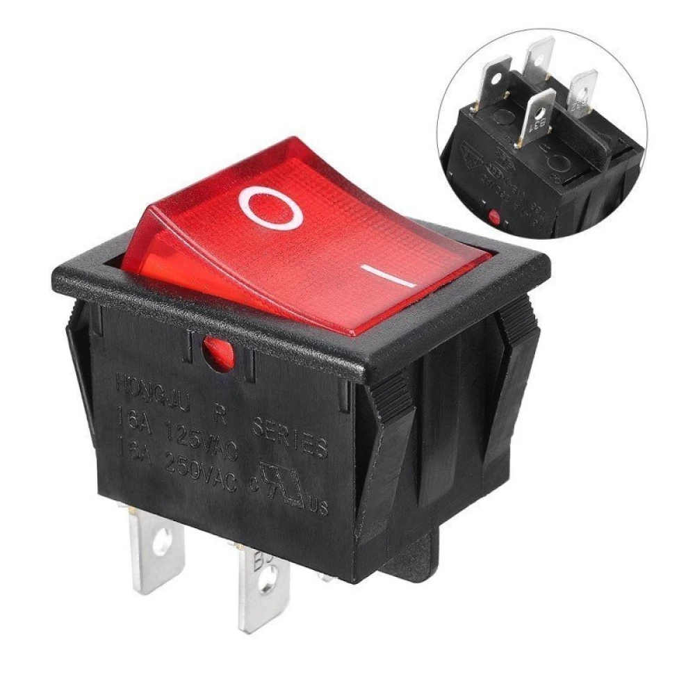 Interruptor basculante KCD4-202N con neon 4 polos y 2 circuitos para chasis