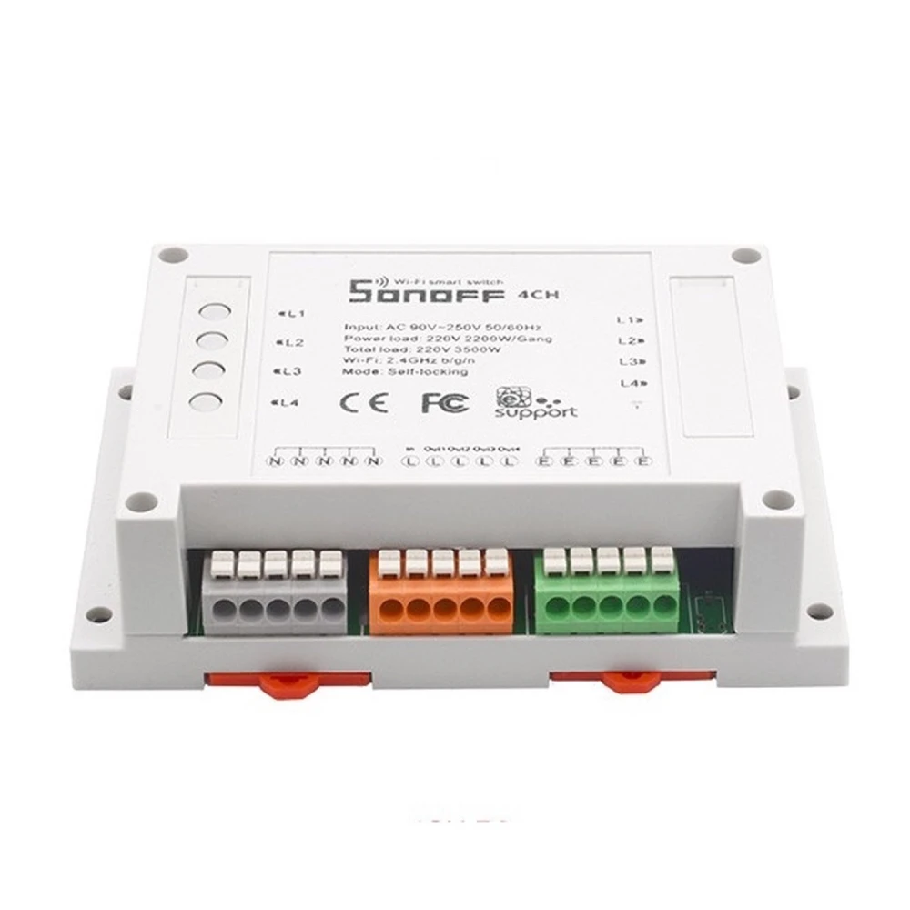 Vista frontal del interruptor WiFi Sonoff 4 canales para domótica