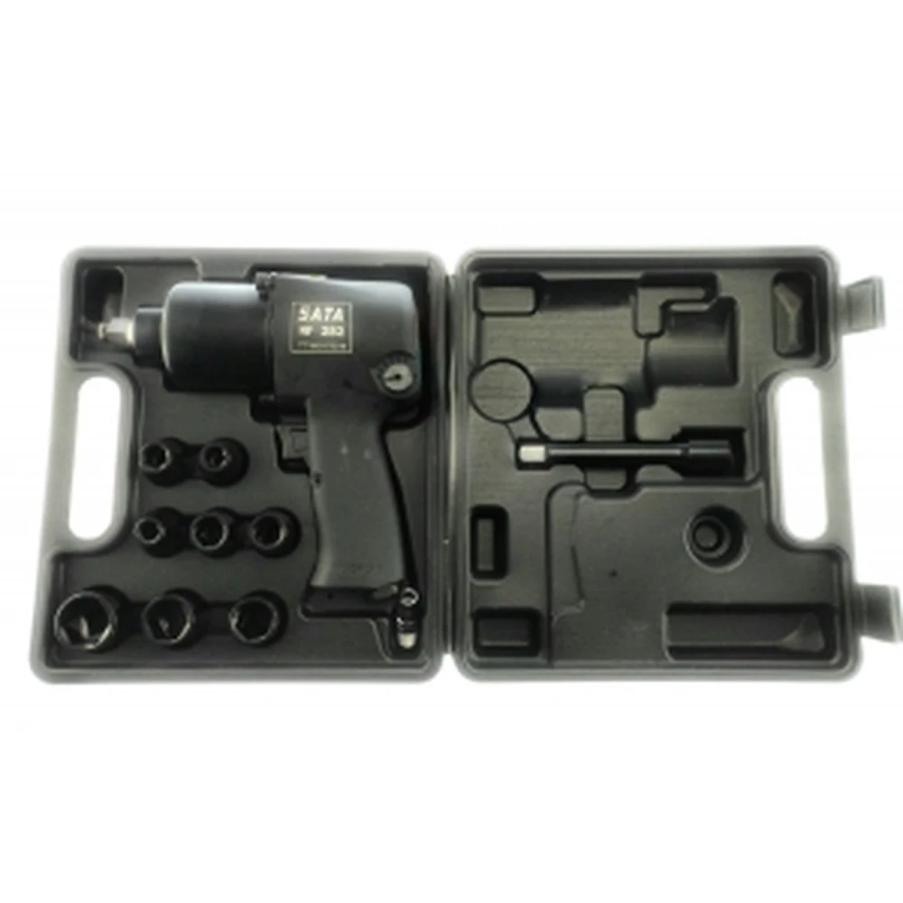 Juego de vasos y pistola de impacto SATA 1/2'' con torque máximo de 660nm y 8 llaves incluidas