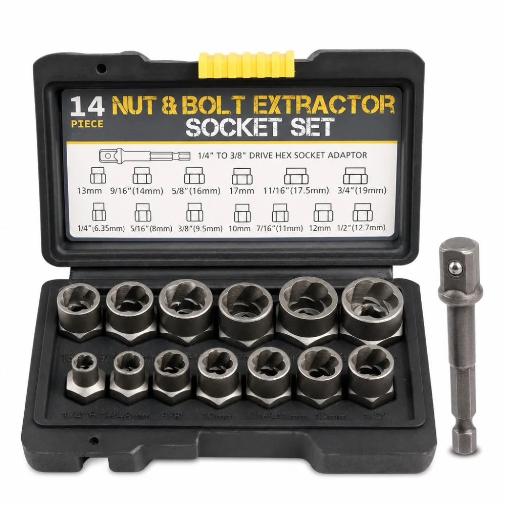 Juego Extractor Tornillos Tuercas Rotas 14 Piezas Acero HSS Saca Pernos Dañados