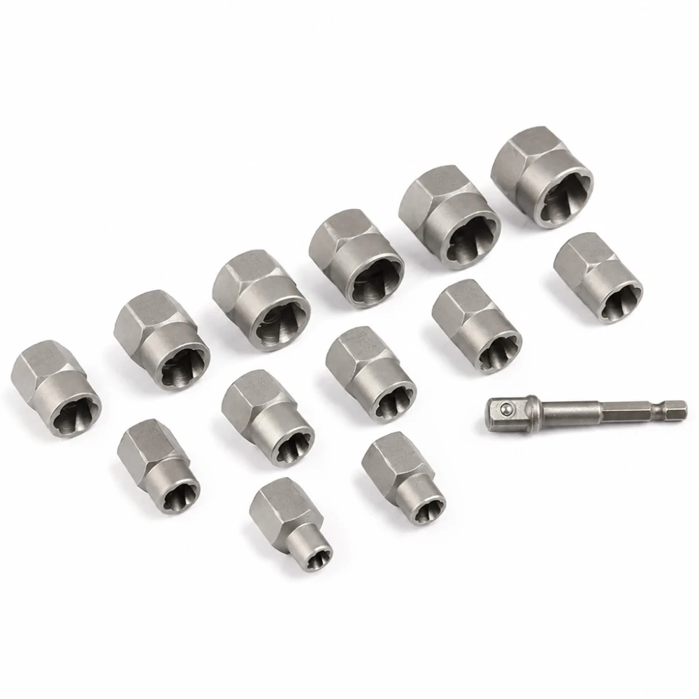 Juego Extractor Tornillos Tuercas Rotas 14 Piezas Acero HSS Saca Pernos Dañados