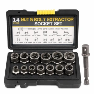 Juego Extractor Tornillos Tuercas Rotas 14 Piezas Acero HSS Saca Pernos Dañados