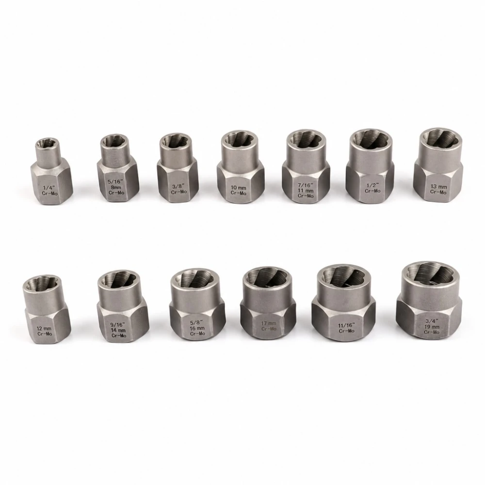 Juego Extractor Tornillos Tuercas Rotas 14 Piezas Acero HSS Saca Pernos Dañados