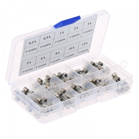 Kit 100 fuse 50x20 - include 10 units each value from 0,2A to 15 A Fuse pack  3.00 euro - satkit