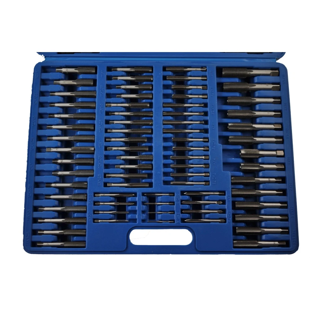 Vista de machos y terrajas métricas del kit de 110 piezas TSX TOOL